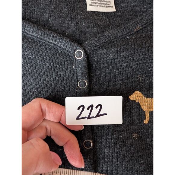 VTG Y2K Victorias Secret PINK Gray Thermal Waffle Logo Henley Sleep Shirt Small - Picture 9 of 9